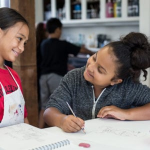 Encouraging each other, Lower School art room