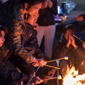 Roasting marshmallows after a day of mountain biking. Keanakolu, 2019