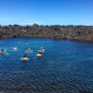 Mid-hike dip in a cold brackish pond along the North Kona Coast. Kīholo Bay, 2017