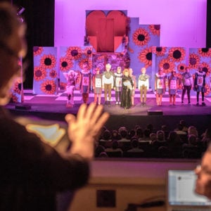 Stage manager’s booth, Gates Performing Arts Center